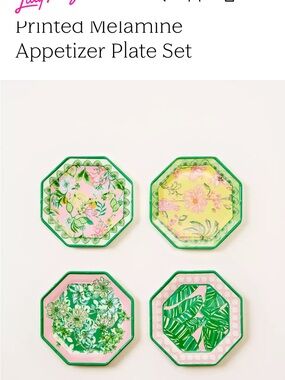 Lilly Pulitzer Pink, Green & Yellow Floral Octagonal plate set